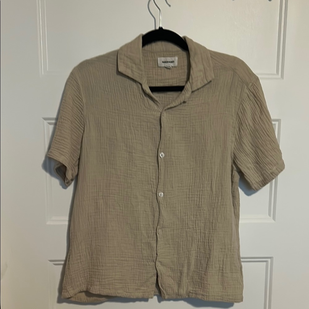 Tan Casual Button Down Waffle Shirt Small